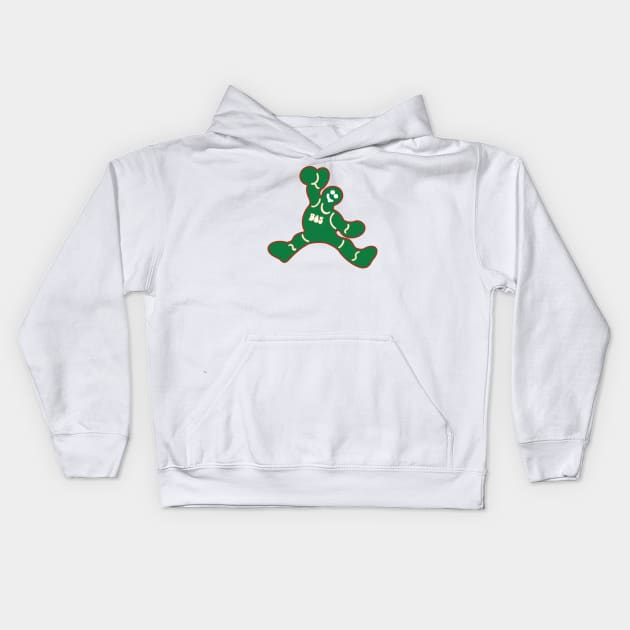 Jumping Boston Celtics Gingerbread Man Kids Hoodie by Rad Love